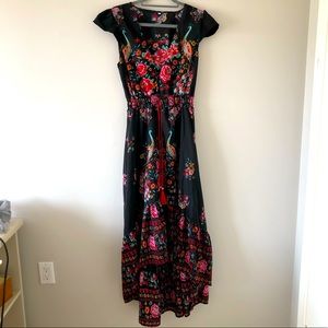 🌺 High Low Long Multicolour Dress Cap Sleeves Size Large